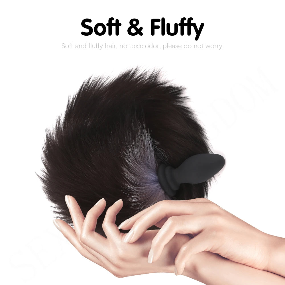 Remote Control Fox Tail Vibrating Butt Plug - Fantasy Animal Role Play Furry BDSM Sex Games