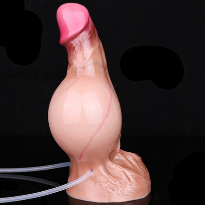 Realistischer, S-förmiger, aufblasbarer Dildo mit künstlichem Sperma und Saugnapf – Gebogenes und festes, tierähnliches Penetrationswerkzeug